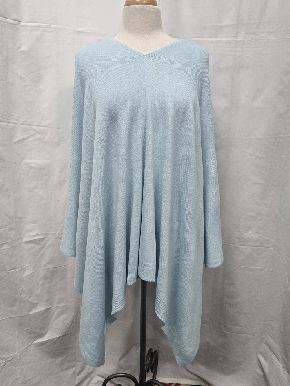 Coco + Carmen Light Blue V-Neck Knit Poncho